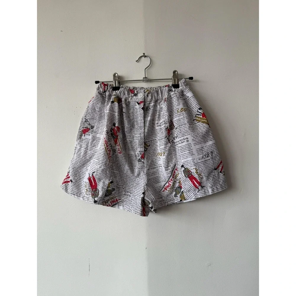 Vintage Sears‎ Shorts Mens Medium Novelty Print Newspaper Lounge Sleepwear 80s